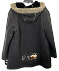 Womens Fleece Lined Hooded Jacket Coat Size L Gray Embroidery Canada Log Cabin