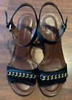 Tommy Hilfiger Mojito Wedge Sandals Black Leather Studded Heels Women’s Size 7