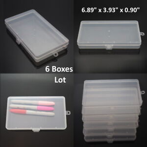 6PCS Clear Plastic Storage Container Box Hinged Lid DIY Arts Crafts Markers Pens