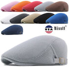 Mens Flat Newsboy Solid Mesh Ivy Cap Outdoor Breathable Beret Cotton Cabbie Hat