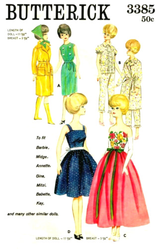Vintage 1960s Barbie Clothes Pattern Reproduction Butterick 3385 Uncut