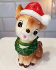 Vintage Josef Originals Christmas Fawn With Santa Hat and Wreath Japan Very Rare