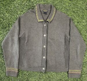Vintage Woolrich Cardigan Sweater Women's Size L Knit Wool Gray