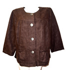 New J. JILL Jacket Women's Size 16W Brown Button Floral Cotton Blend Coat $139