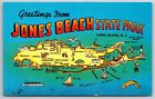 Jones Beach State Park Long Island New York~Map-Comic Pics~1950s Large Letter Pc