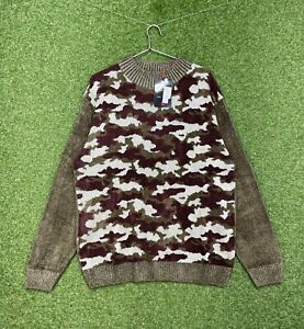 NWT Vintage Royal Prestige Sweater Mens Camo Elbow Patch Chunky Knit Size 2XL