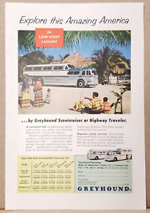 1955 Greyhound Print Ad Scenic Cruiser or Highway Traveler Explore America