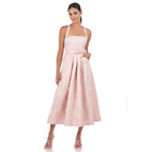 KAY UNGER Morgana Tea Length Dress 8 Pink Floral Jacquard Sleeveless Midi NWOT