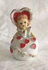 Vintage Lefton Valentine Bell Girl Figurine 1940-1950s Spaghetti Gold Red Heart
