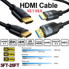HDMI 2.1 2.0 Cable 8K 4K Ultra HD 3D High Speed HDMI Cord Ethernet ARC 3FT-25FT