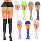 Women's Pleated Ultra Micro-Mini Skirt with Glossy Thigh High Stockings Clubwear