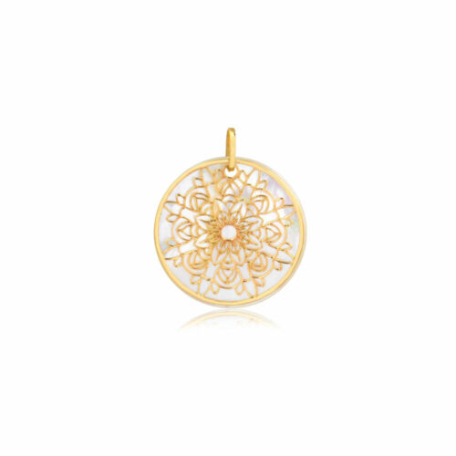 18k Solid Yellow Gold Mandala with Mother Pearl Pendant for Necklace for Women