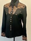 Scully Womens Western Shirt Black Base with Brown Floral Embroidery Medium