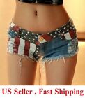 SEXY Women Low Waist American US Flag Mini Shorts Pants Denim Jean Distressed