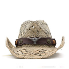 NATURAL STRAW COWBOY HAT Long Horn SHAPEABLE WESTERN Vented Beach Stetson Style