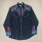 Scully Shirt Mens Medium Black Western Gunfighter Embroidered Snap Adult NWOT