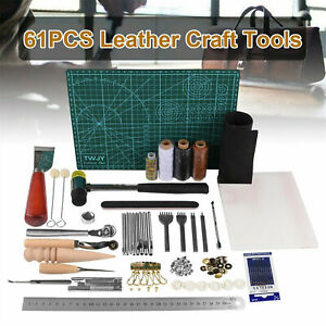 61PCS Leather Craft Working Tools Kit Hand Sewing Supplies Stitching Groover Set