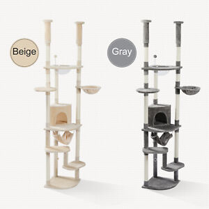 Cat Tree Tower Floor to Ceiling Height Adjustable Cats Condo House Climbing Toys