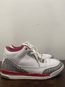 Air Jordan 3 Retro (GS) Size 3Y White/Light Gurry- Cardinal Red 398614-126