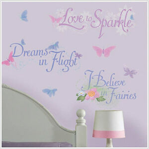 Disney Fairies PHRASES wall stickers 15 glitter decals quotes PIXIE DUST POWER +