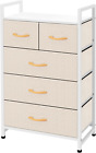 Fabric 5 Drawers Organizer Unit Easy Assembly Vertical Dresser Storage Tower for