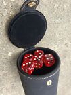Dice Cup Black Leatherette and 5 Poker Dice With Storage Compartment