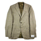 Caruso Linen Wool Silk Brown Windowpane Checked Blazer Size 42R NWT