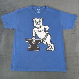Yale University Bulldogs Shirt Retro Logo Blue Short Sleeve Men Medium