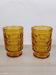 New ListingPair of Vintage Amber Glass Toothpick Holders Quilted Design