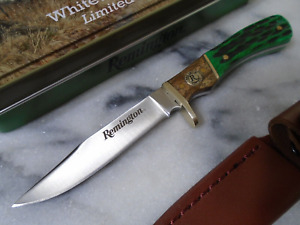 Remington Whitetails Fixed Blade Knife Bone Zebra Wood Leather Sheath Full Tang