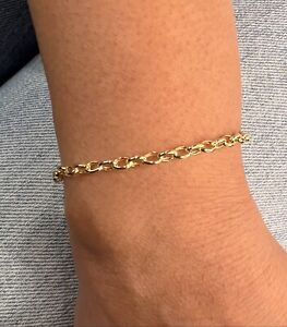 14k Gold Oval Rolo Chain Bracelet -Solid Gold 7