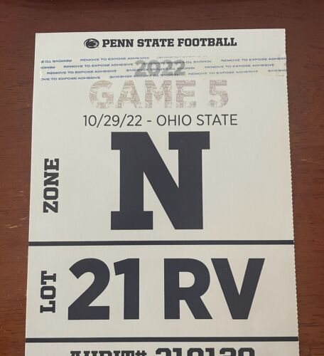 Penn State RV Parking Pass vs. Ohio State - Overnight 10/ 29/2022